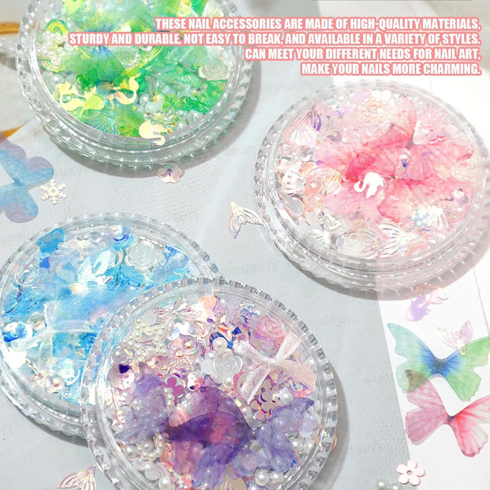 3D Підвіски для нігтів 4 коробки Бантик Метелик Квітка для дизайну, фото №3