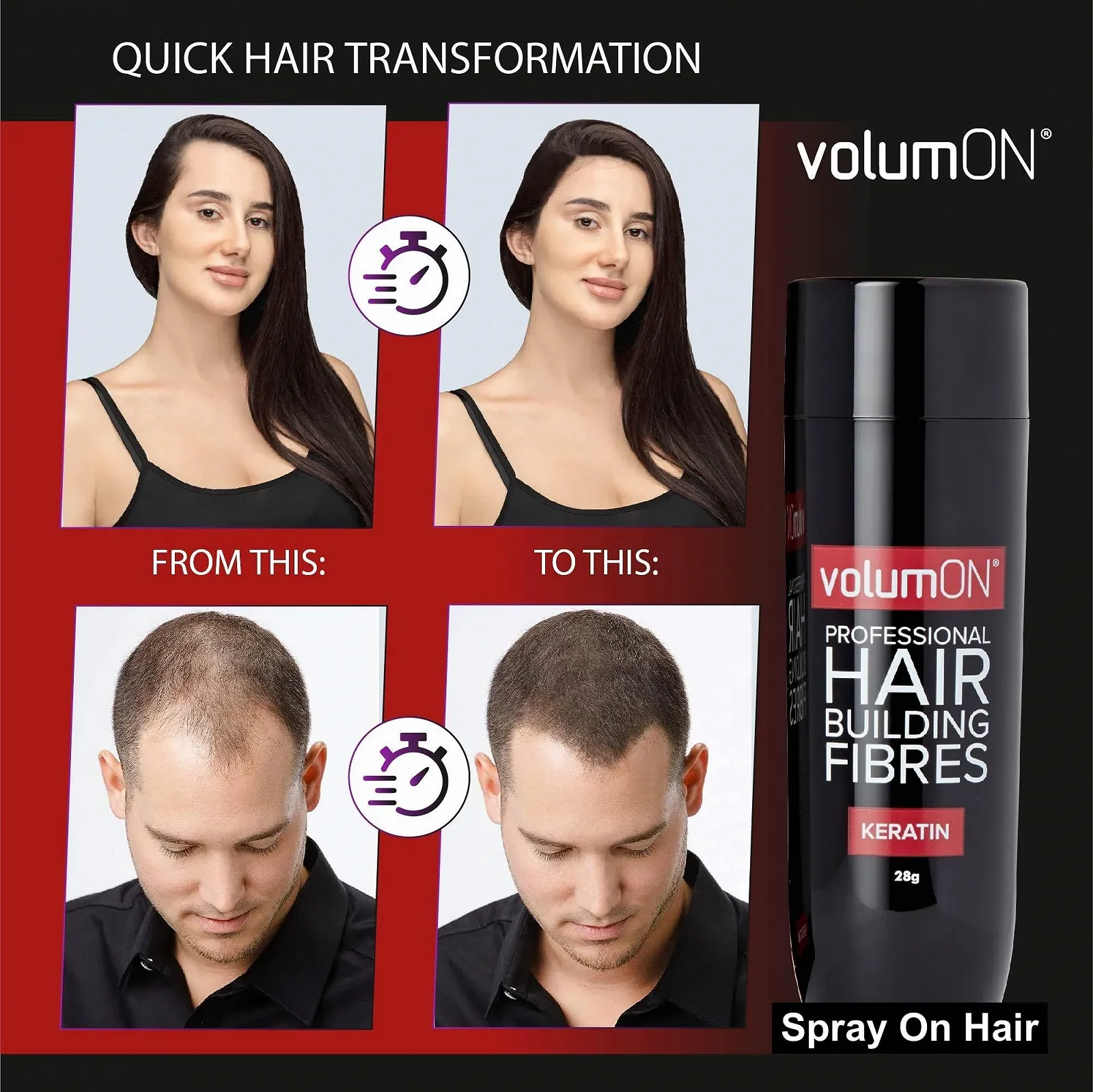 Волокна для волосся VOLUMON Keratin, 28 г x2, Світло-коричневий, фото №4