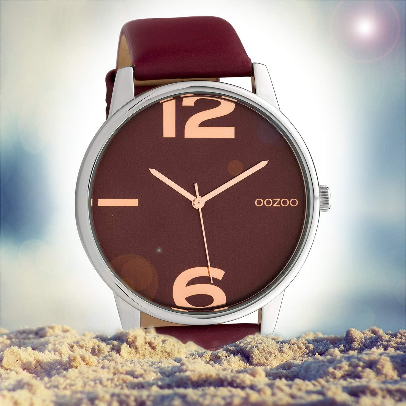 Женские часы Oozoo Кожаный ремешок 45 мм Серебристый/Бордово-красный C10373, Серебристо-бордово-красный, Ремешок., фото №4 Женские часы Oozoo Кожаный ремешок 45 мм Серебристый/Бордово-красный C10373, Серебристо-бордово-красный, Ремешок., фото №4