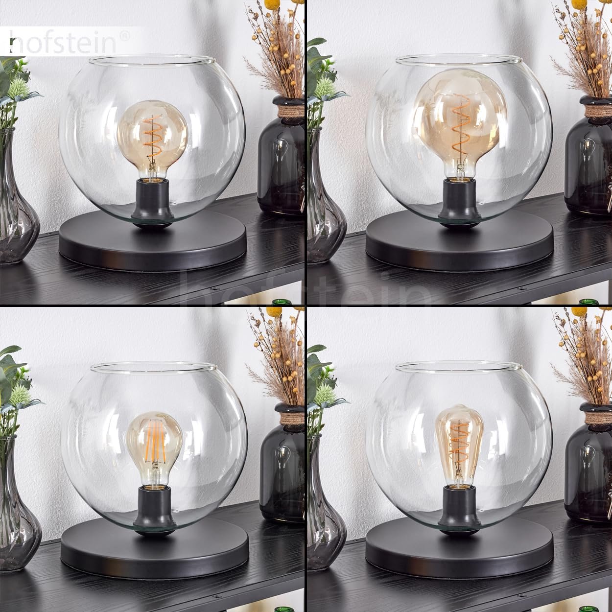 Настільна лампа HOFSTEIN Koyoto Метал/Скло 25 см 1 x E27 Чорний/Прозорий, фото №3