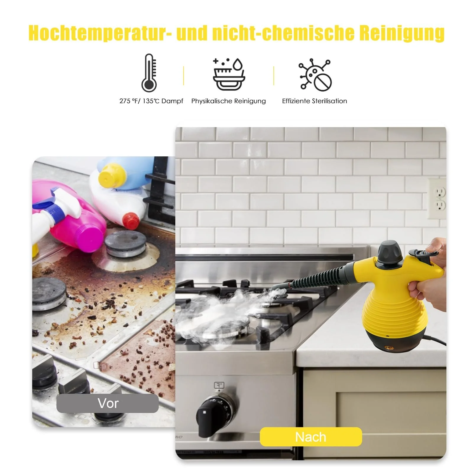 Пароочисник ручний багатофункціональний RELAX4LIFE 350 мл 9 аксесуарів 3 бар 1050 Вт, фото №2