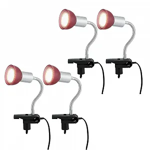 Лампа на прищіпці etc-shop LED з вилкою, рухома, 1 x LED 3 Вт 250 лм 3000 K, 34 x 9 x 6.1 см, срібляста з червоним склом [Набір із 4 шт.] - Фото 1