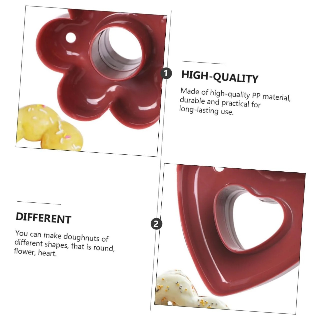 Набор форм для пончиков TOYANDONA 3 шт. пластик PP круг цветок сердце, фото №4