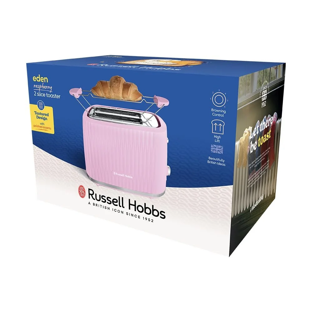 Тостер Russell Hobbs Eden 27372-56 на 2 скибочки (6 рівнів підсмажування, функція підйому, розморожування, підігріву та зупинки, висувний піддон для крихт, насадка для булочок, малиновий), фото №7