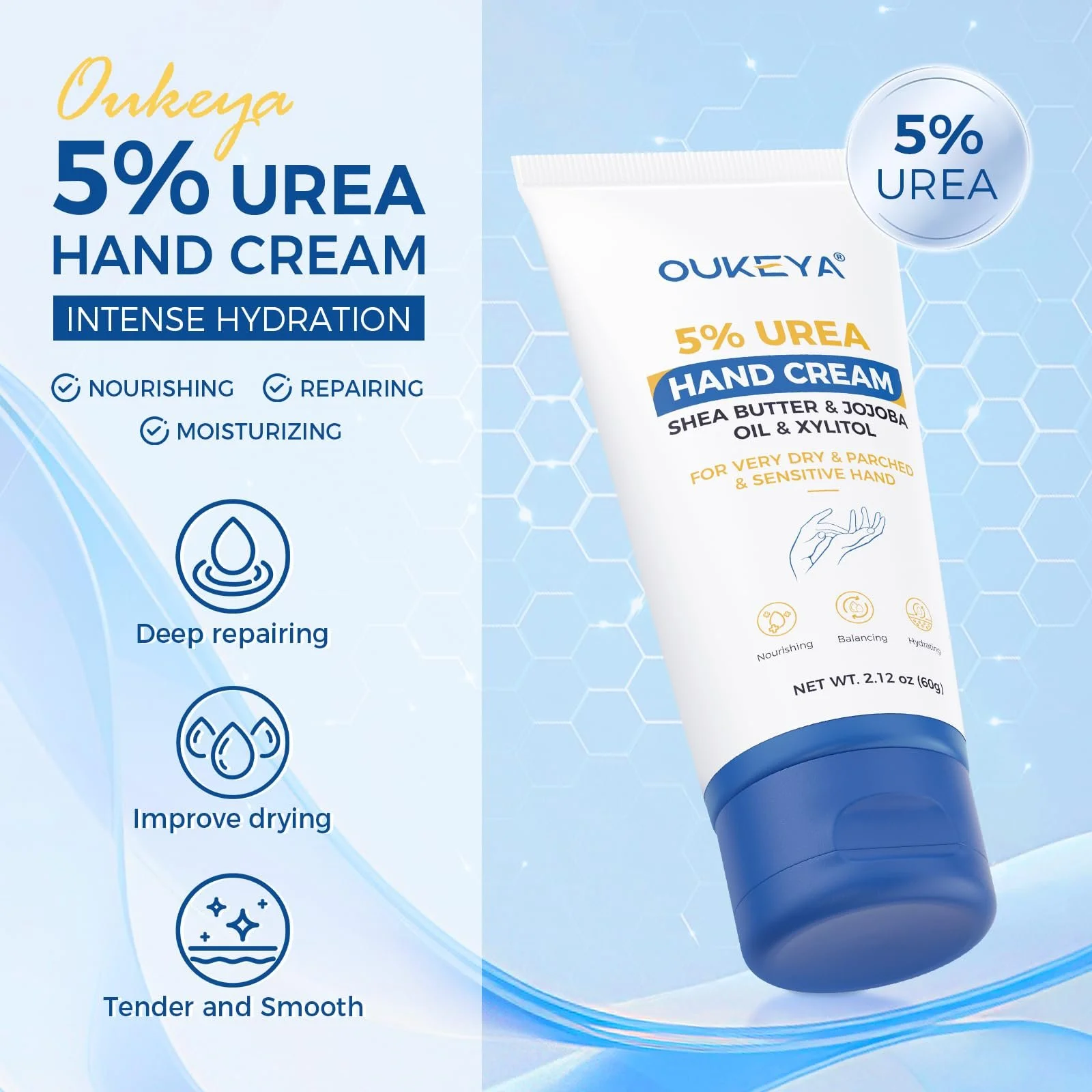 Крем для рук OUKEYA з сечовиною, 50 г, для всіх типів шкіри, з кокосовою олією та екстрактом меду, фото №2 Крем для рук OUKEYA з сечовиною, 50 г, для всіх типів шкіри, з кокосовою олією та екстрактом меду, фото №2