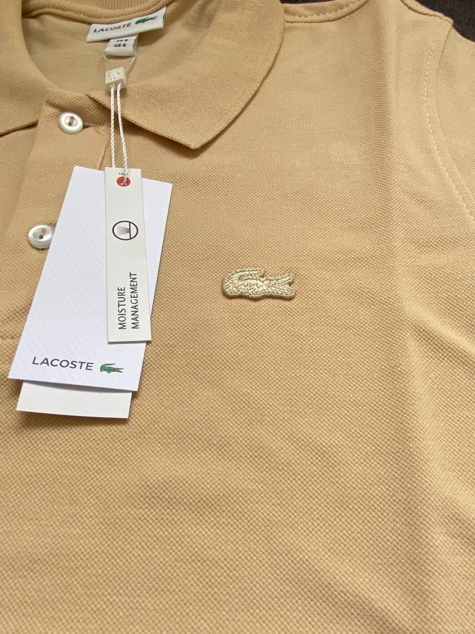Мужское поло бежевое Lacoste мужская брендовая футболка с воротником лакоста стильная на лето, фото №5