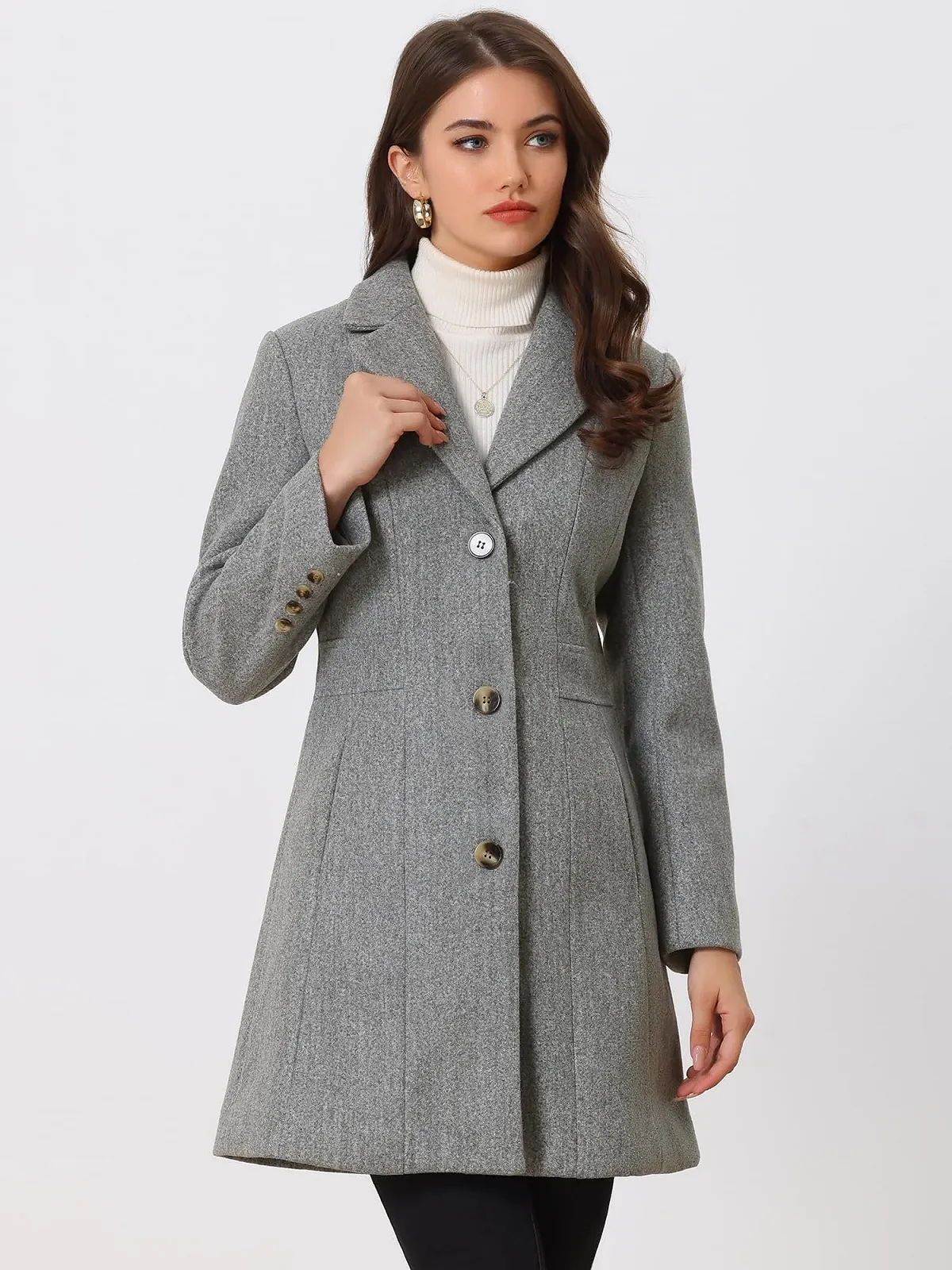 Пальто Allegra K С лацканами, элегантное, однобортное, с длинными рукавами, зимнее, фото №3 Пальто Allegra K С лацканами, элегантное, однобортное, с длинными рукавами, зимнее, фото №3