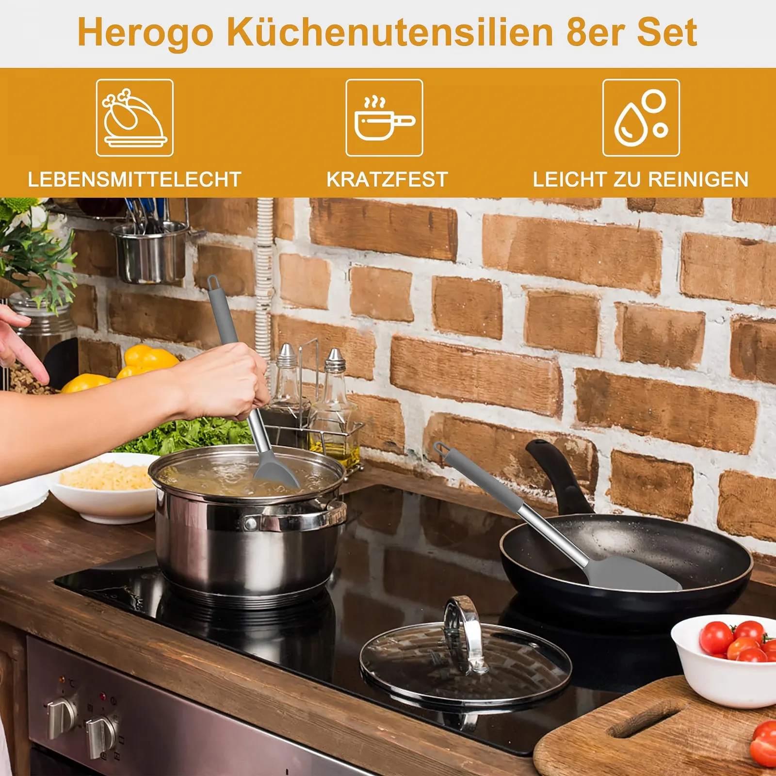 Набор кухонных принадлежностей Herogo Silicone Stainless Steel Handle Grey Pack of 8, фото №6 Набор кухонных принадлежностей Herogo Silicone Stainless Steel Handle Grey Pack of 8, фото №6