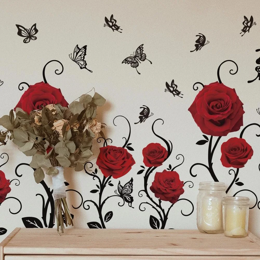 Настінні наклейки SUPERDANT Червоні троянди та метелики 4 аркуші 60 x 30 см, фото №4