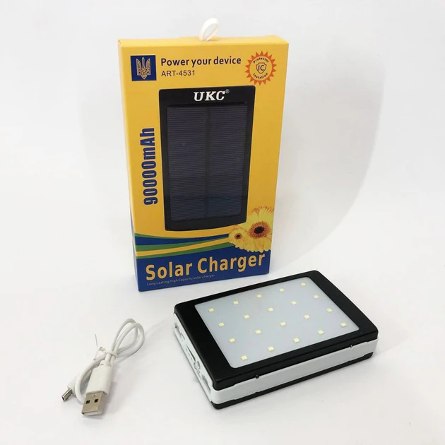УМБ Power Bank Solar 90000 mAh мобильное зарядное с солнечной панелью и лампой Charger ART-4531, фото №1 УМБ Power Bank Solar 90000 mAh мобильное зарядное с солнечной панелью и лампой Charger ART-4531, фото №1