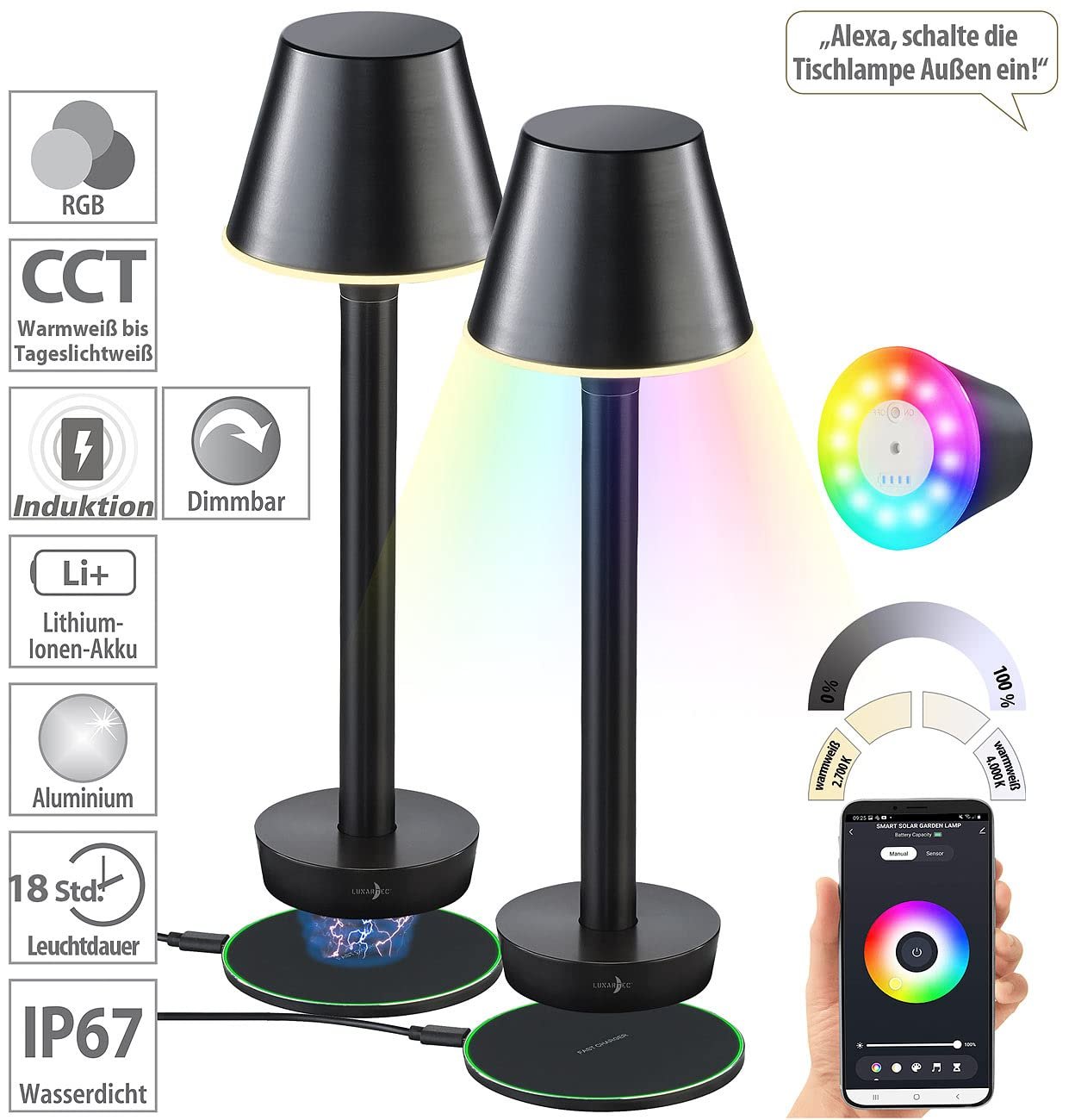 Настольная лампа Lunartec Smart Outdoor Table Lamp RGB CCT LED App Bluetooth Набор из 2 шт., фото №3