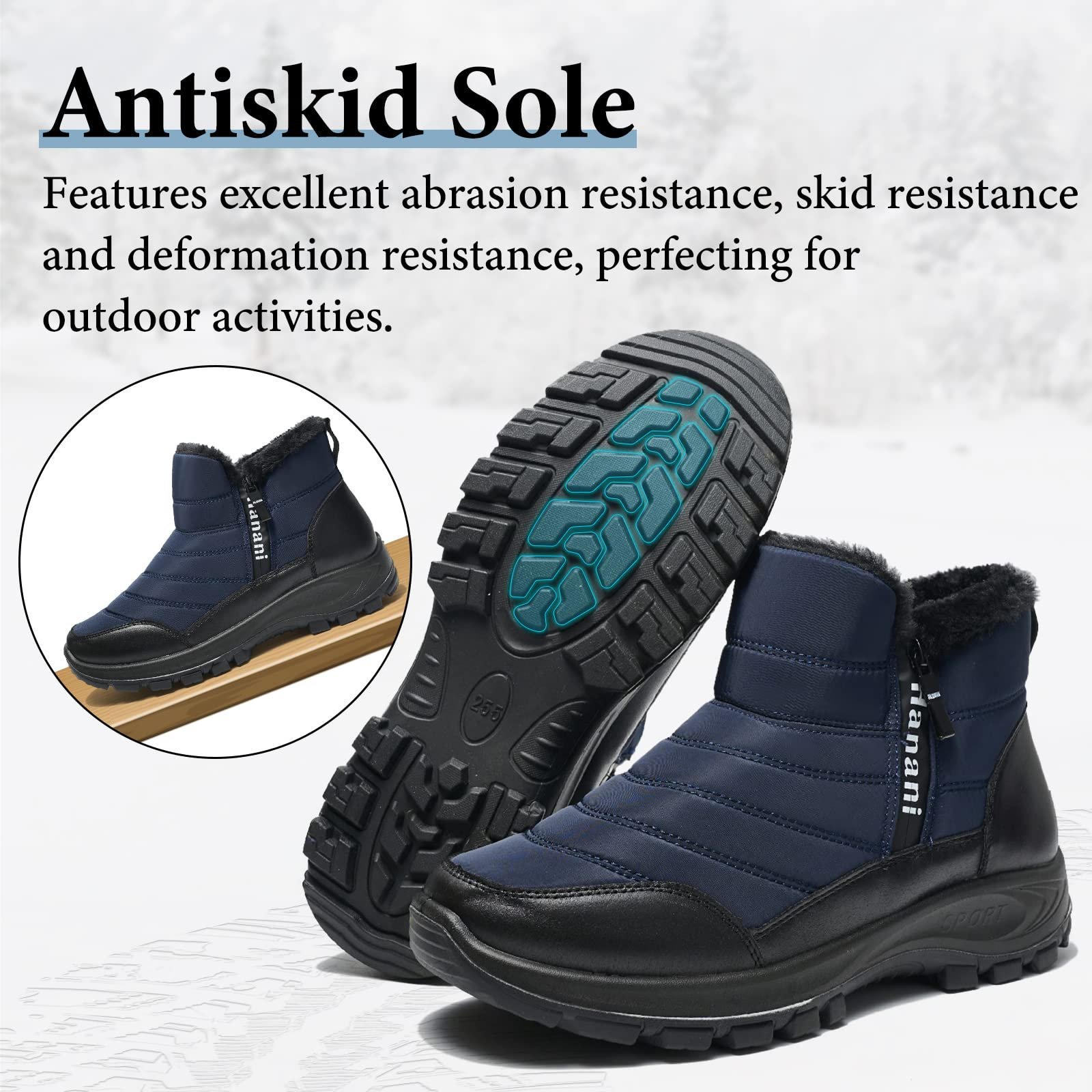 Зимние Мужские Ботинки Ankle Boots Водонепроницаемые на Молнии с Меховой Подкладкой Теплые Водонепроницаемые Ботинки для Хайкинга, фото №4