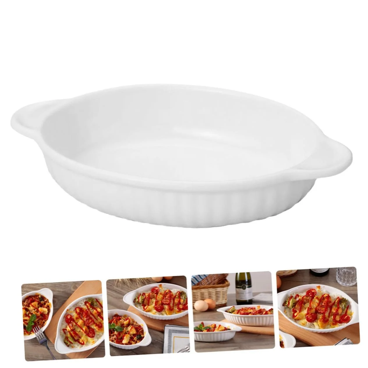 Керамическая форма для запекания овальная с двойными ручками термостойкая, фото №6 Керамическая форма для запекания овальная с двойными ручками термостойкая, фото №6