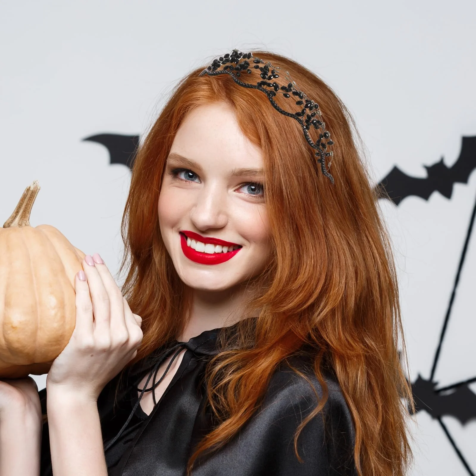 Обруч Lurrose Чорний з кристалами, перлами, фото №8