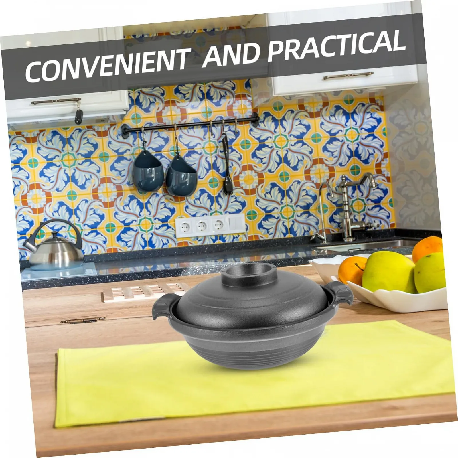 Каструля керамічна антипригарна термостійка з подвійною ручкою для індукційних плит, фото №5