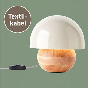 Настольная лампа гриб Lightbox металл/дерево с выключателем 20 см E14 светло-коричневая серая synthetic.ua - Фото 1