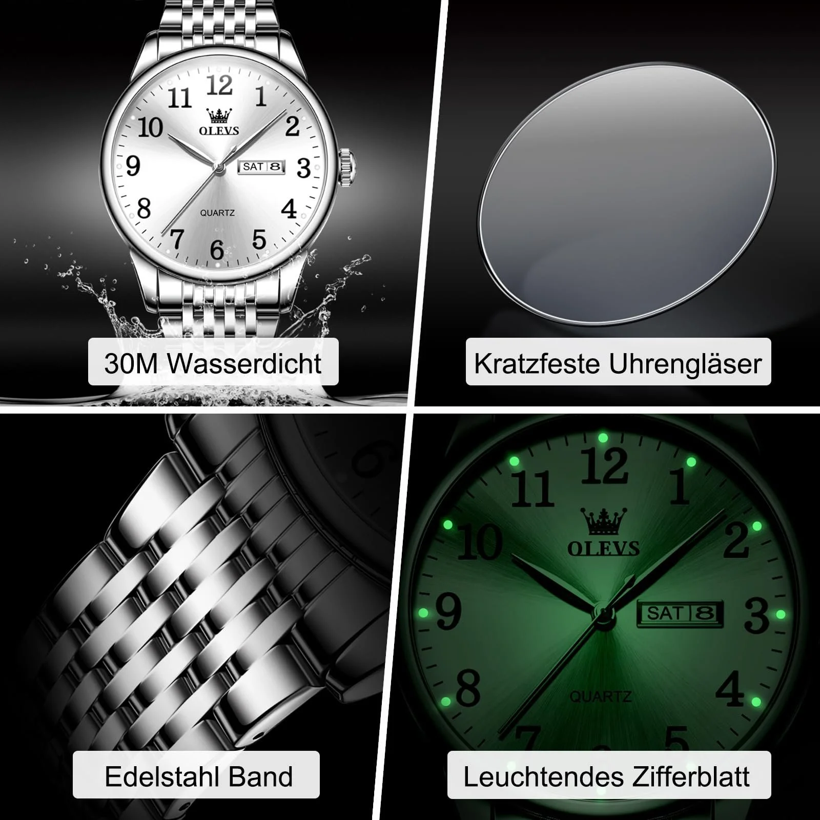 Годинник OLEVS Чоловічий Великий циферблат Люмінесцентний Класичний, фото №2