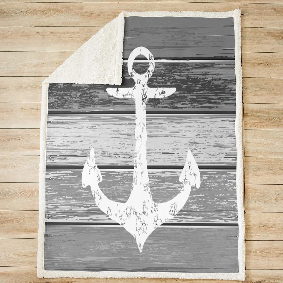 Покривало Tbrand Якір, Морська тематика, 150 x 200 см, Вінтажний вигляд, Потерте дерево, Сільський стиль, фото №3