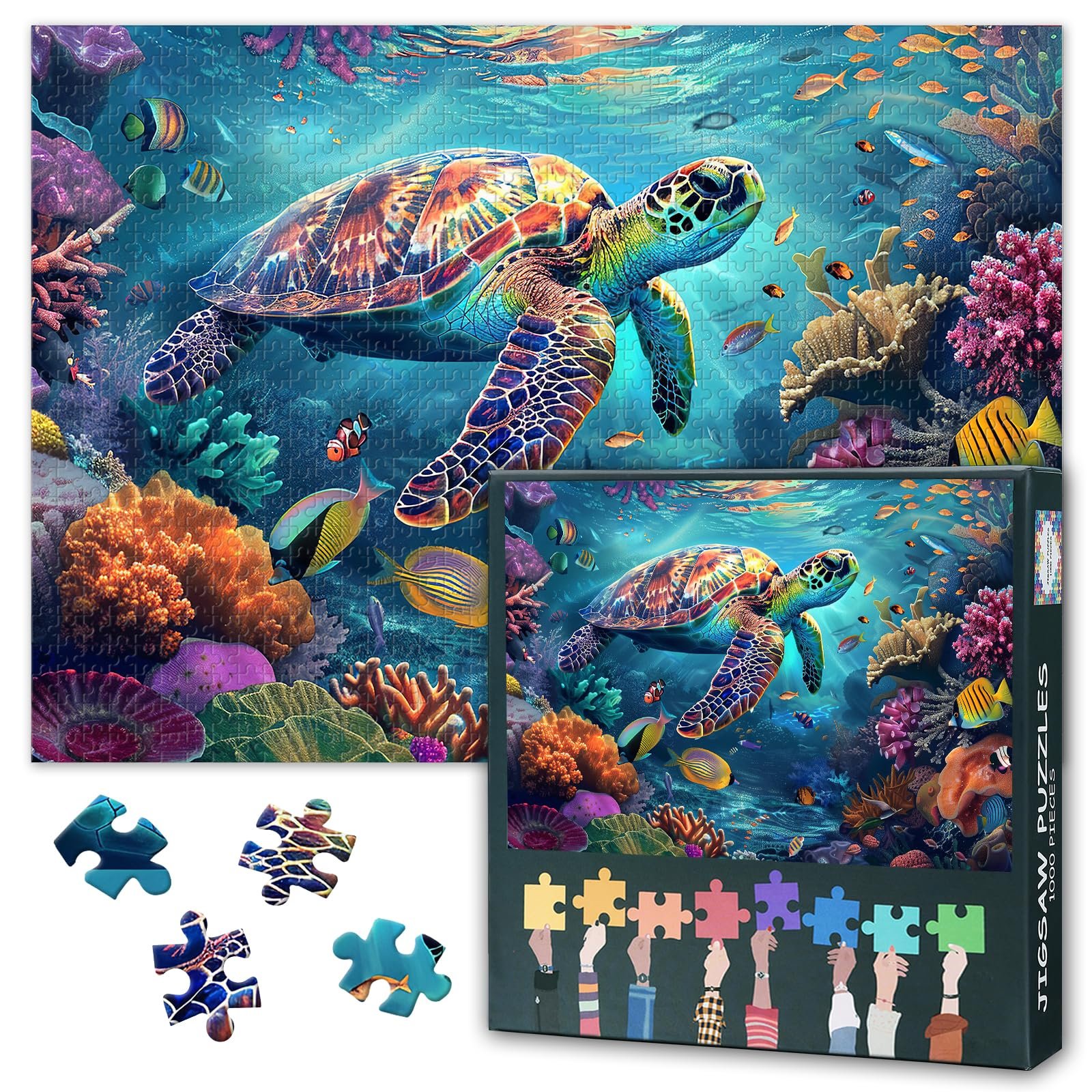 Пазл Underwater World 1000 деталей Підводний світ з морською черепахою, кораловим рифом та тропічними рибами для декору стін медитативний мотив природи, фото №1