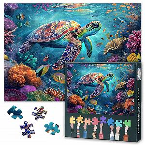 Пазл Underwater World 1000 деталей Підводний світ з морською черепахою, кораловим рифом та тропічними рибами для декору стін медитативний мотив природи - Фото 1