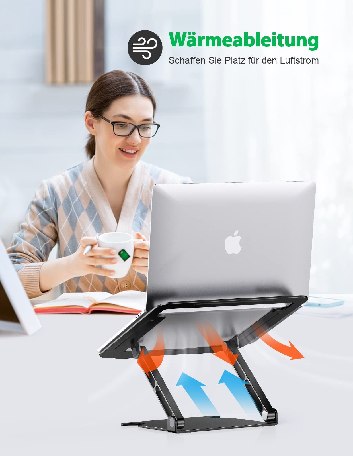Підставка для ноутбука Glangeh Алюмінієва Міцна, Вентильована Ергономічна з Регульованою Висотою, для Розсіювання Тепла Сумісна з MacBook Pro Air, Усіма 10-16 Дюймовими Ноутбуками, фото №3
