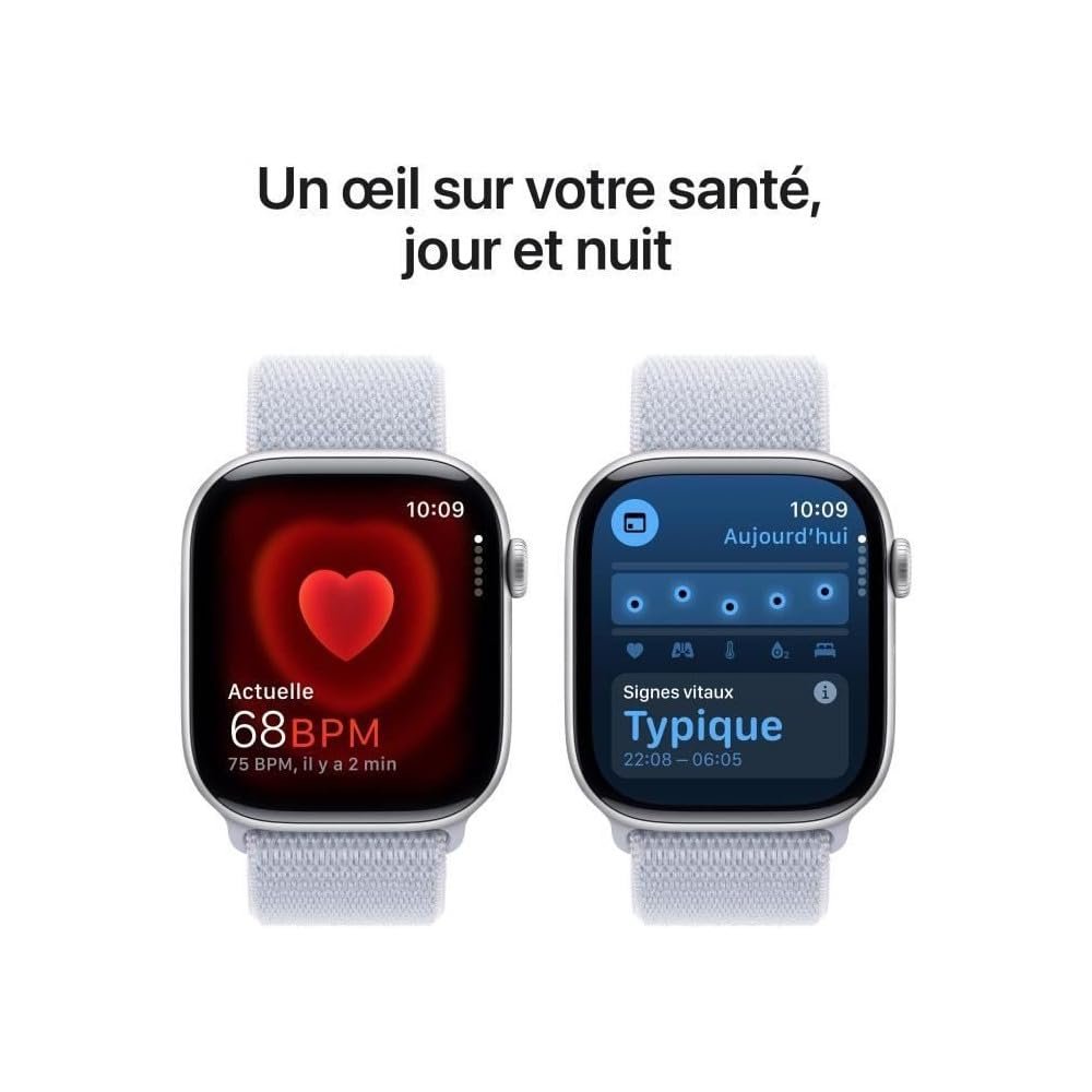 Смарт-годинник Apple Series 10 (GPS 46 мм) Алюмінієвий корпус сріблястий, спортивний ремінець синя хмара, фото №5