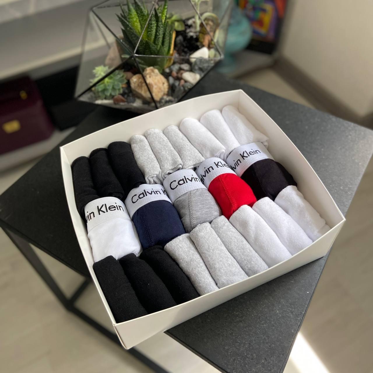 Мужской комплект Premium Box Calvin Klein White 5 шт трусов 18 пар носков XXL, фото №4