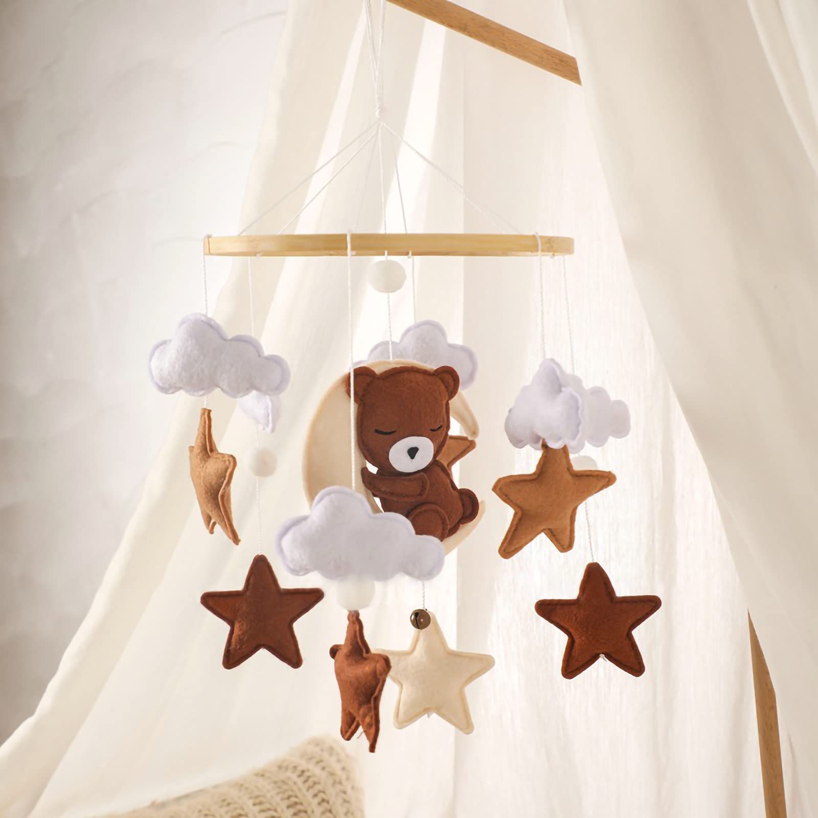 Подвесная игрушка Hava Kolari Mobile Baby Wind Chimes Felt Animals Mobile Baby Wooden Felt Balls Mobile Bed Bell Pendant Elephant, фото №3