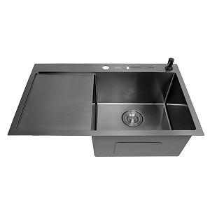 Чорна мийка на кухню з лівим крилом 1.5 мм нержавійка Nett NB-7848(L) synthetic.ua - Фото 1