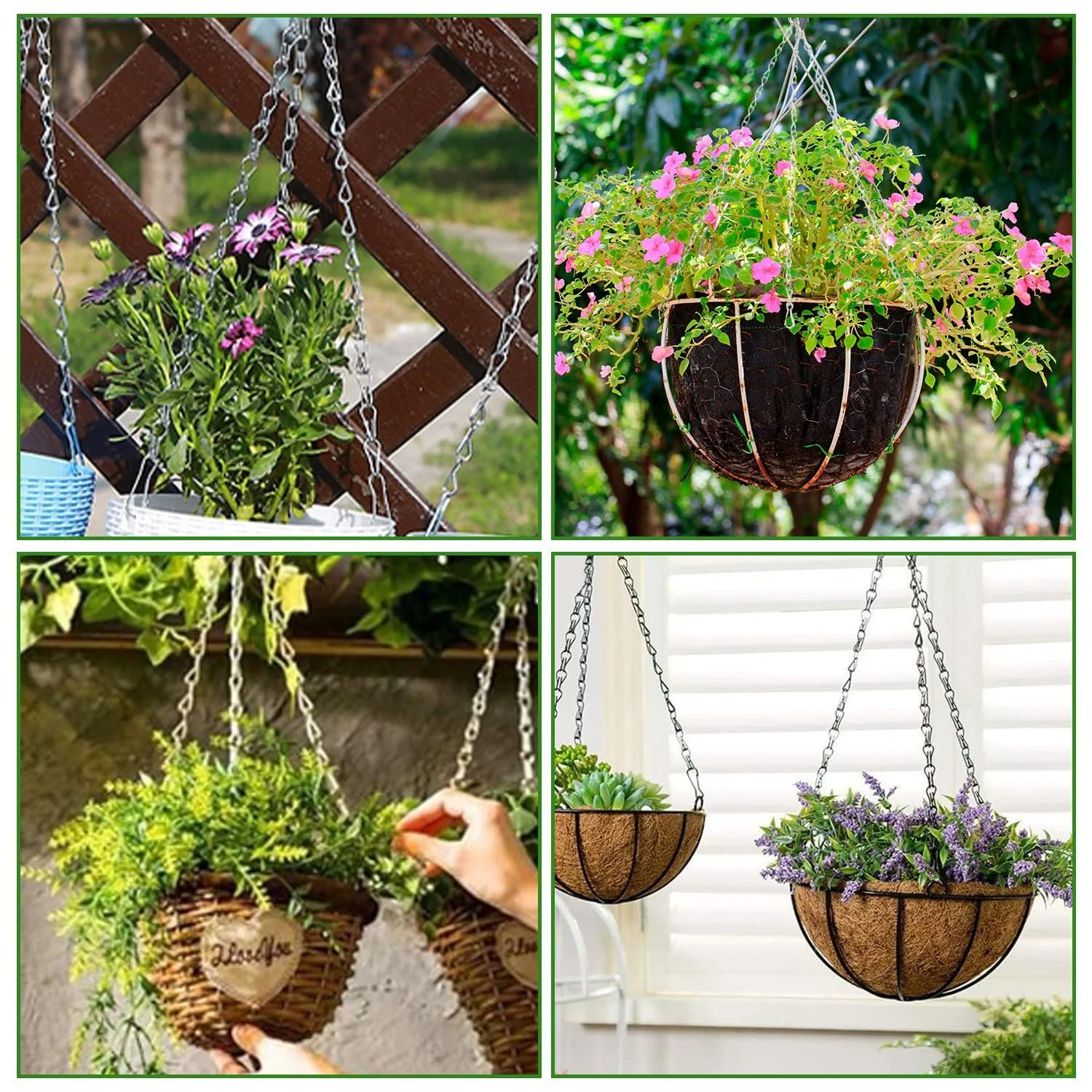 Подвесная цепь для цветочных горшков 4 штуки Металлическая 3-х точечная с S-образными крючками и клипсами, фото №9