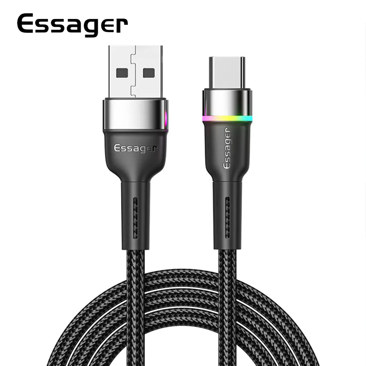 Зарядный кабель ESSAGER разноцветная подсветка Type C 1м, фото №1
