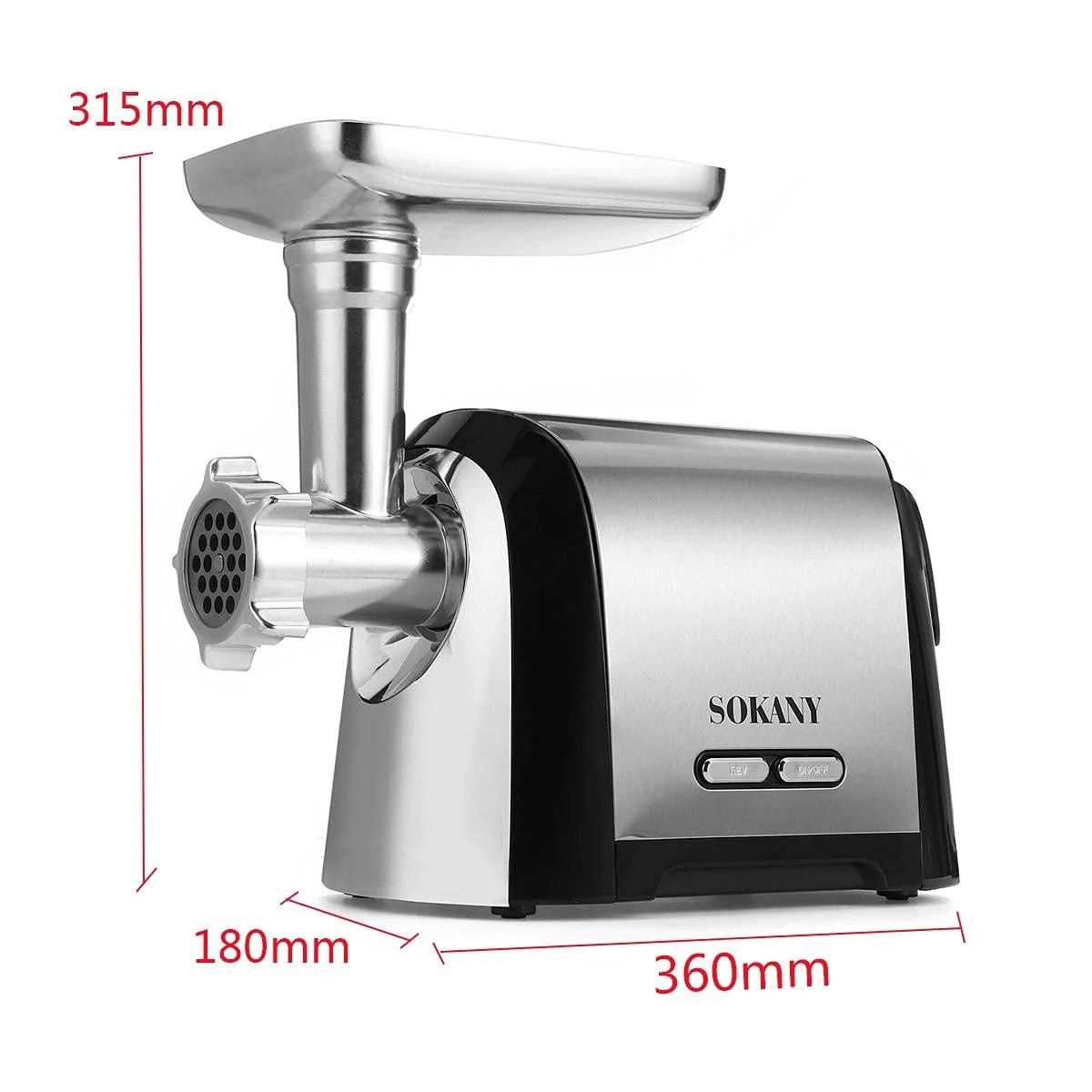 Мясорубка электрическая SOKANY SK-088 3200 Вт с 3 дисками и насадками для колбас и кеббе Silver/Black, фото №9 Мясорубка электрическая SOKANY SK-088 3200 Вт с 3 дисками и насадками для колбас и кеббе Silver/Black, фото №9