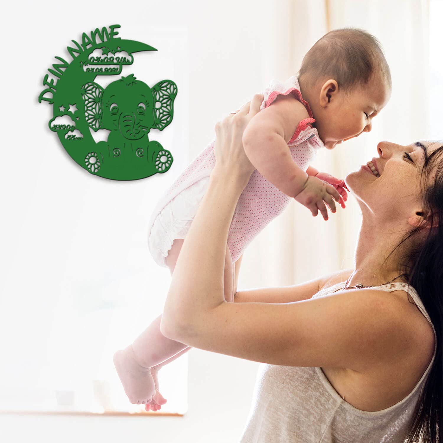 RGB свет, меняющий цвет Elephant на Луне Персонализированные детские подарки с именем для рождения и крещения для девочек и мальчиков USB Деревянный ночник, фото №5