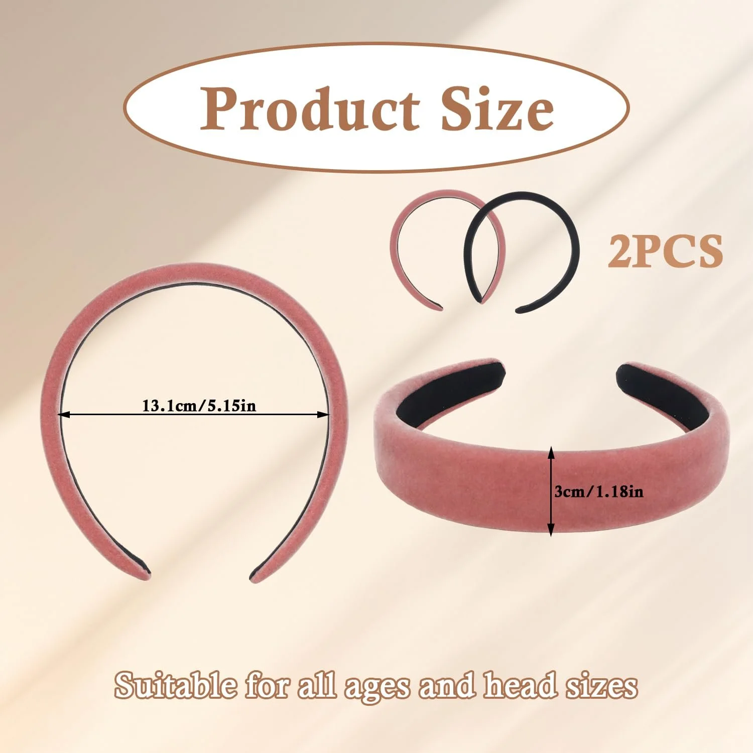 Набір з 2 жіночих обручів на голову Velvet Black + Pink, фото №3