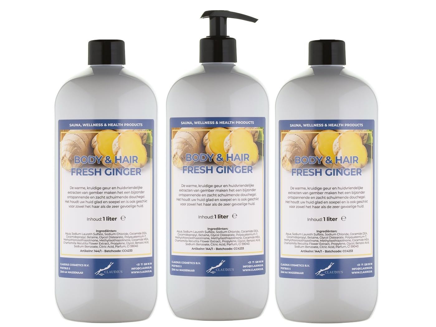 Гель для душу та шампунь Body & Hair Fresh Ginger 2 в 1 набір з 3 шт. з помпою 1 л, фото №1