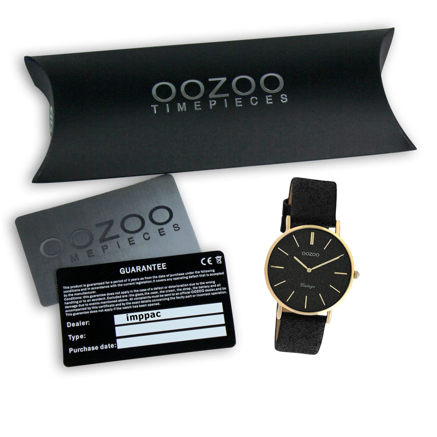 Жіночий годинник Oozoo Vintage Series C20204 аналоговий чорний, рожево-золотий-чорний, шкіряний ремінець, фото №4