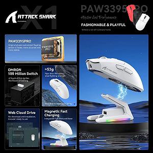 Миша Attack Shark X1 White 40000DPI PAM3395PRO Wireless Bluetooth із зарядною базою synthetic.ua - Фото 1