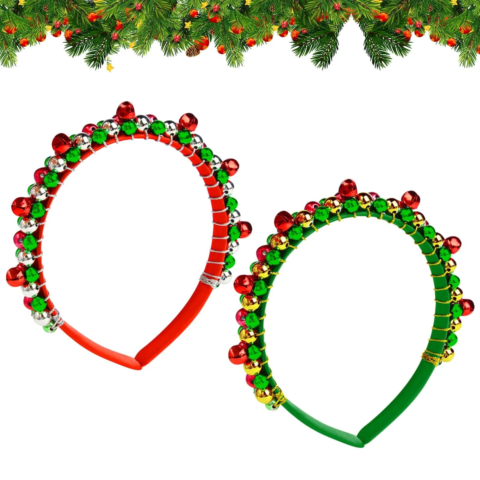 Різдвяний Обруч для Волосся з Дзвіночком Різдво Червоний Зелений, фото №2 Різдвяний Обруч для Волосся з Дзвіночком Різдво Червоний Зелений, фото №2
