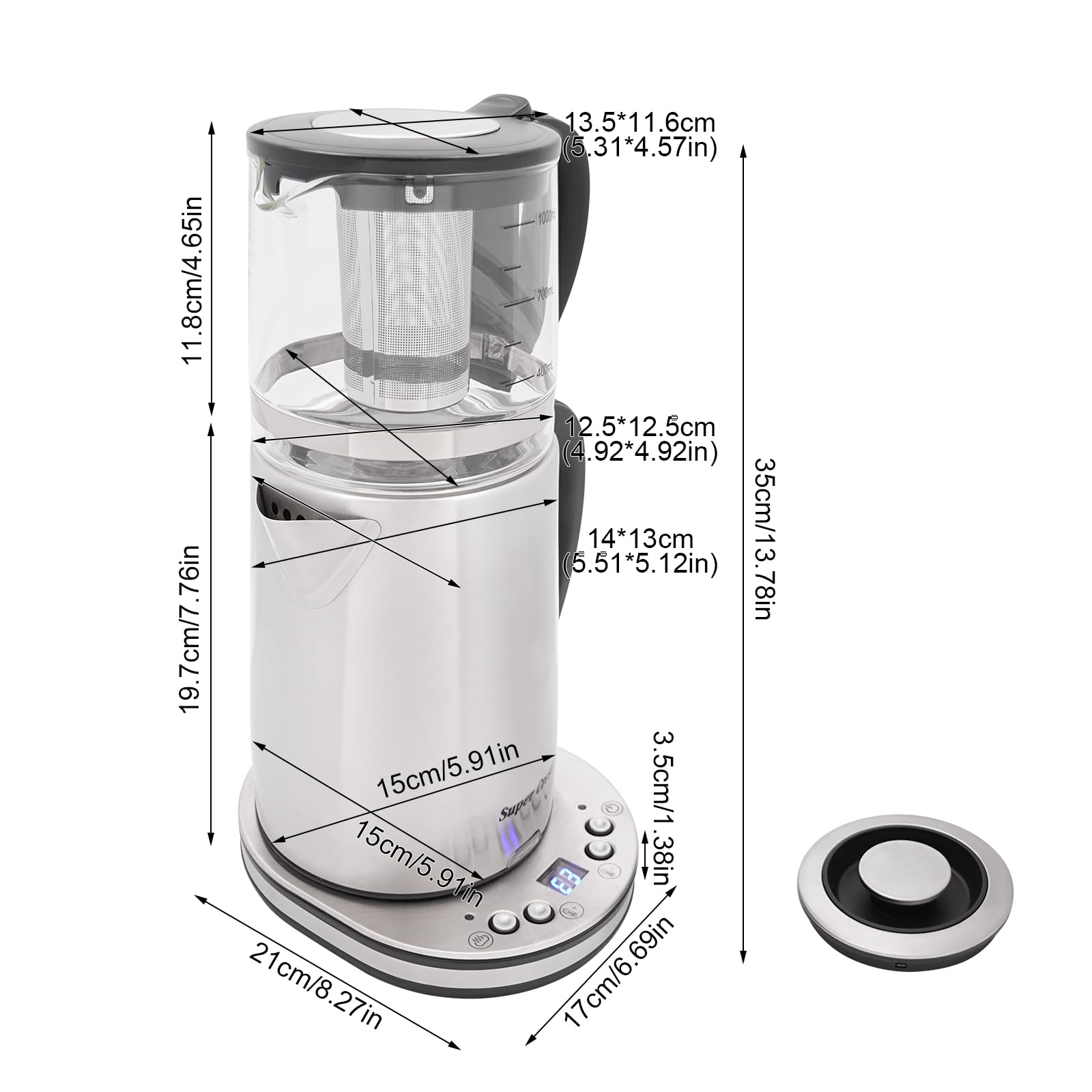 Електрочайник LED Glass 1500 W Чайник електричний з регульованою температурою з захистом від перегріву, фото №2