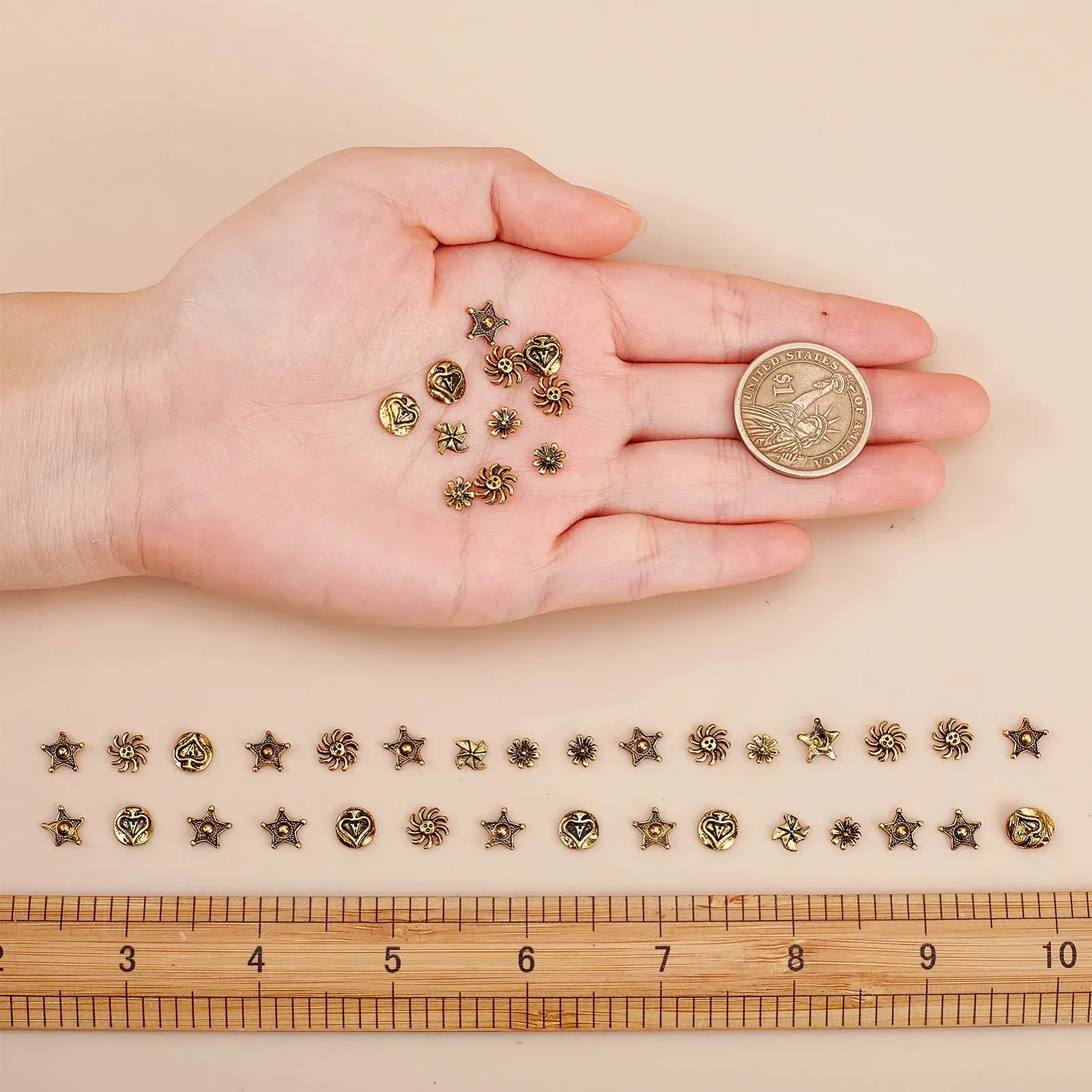 Украшения для ногтей в стиле панк NICENEEDED, 3D ретро металлические камни и стразы для ногтей, 100 шт, фото №3