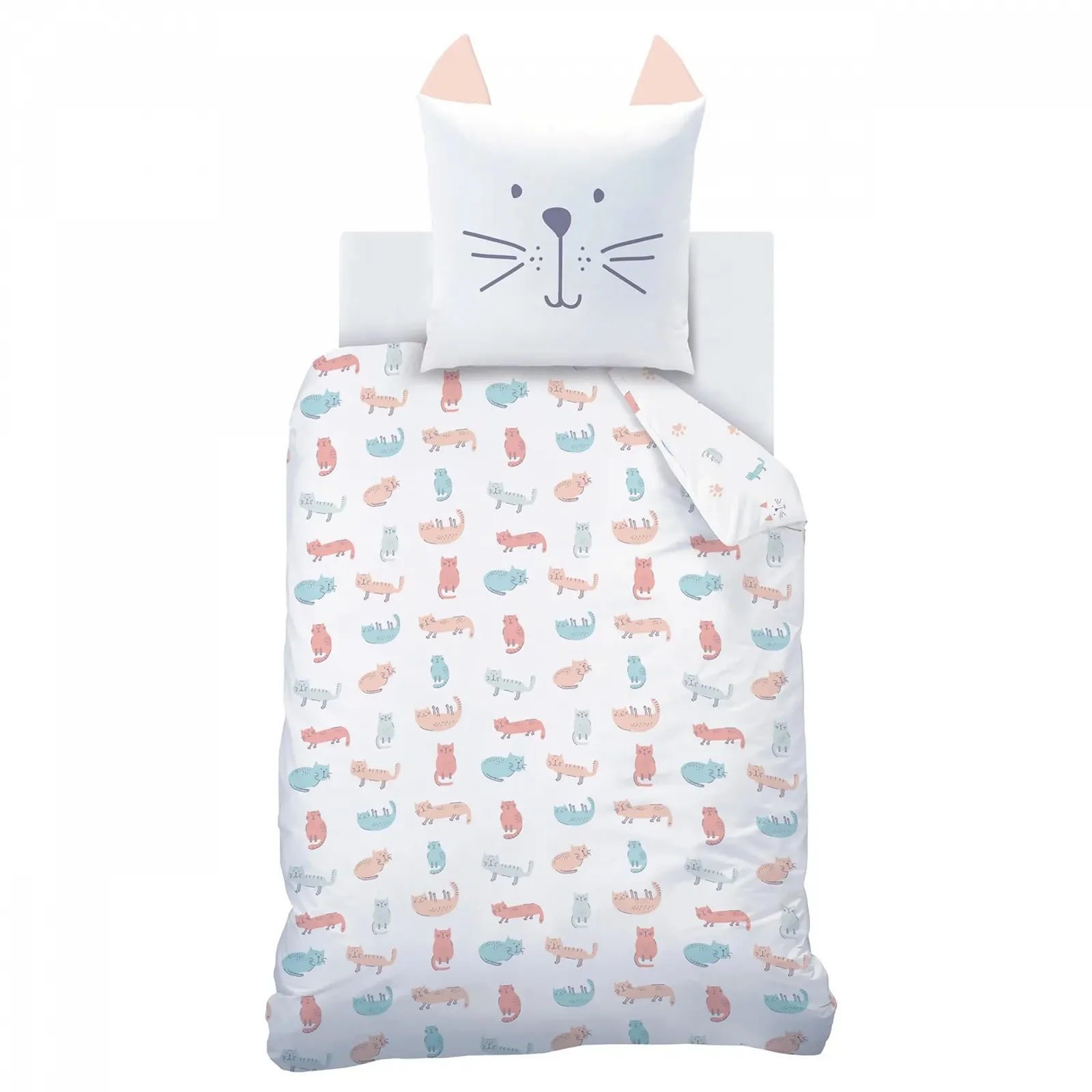 Комплект детского постельного белья MTOnlinehandel 135 x 200 см + 80 x 80 см, 100% хлопок, принт Cute Cat Meau, на молнии Кот, фото №2