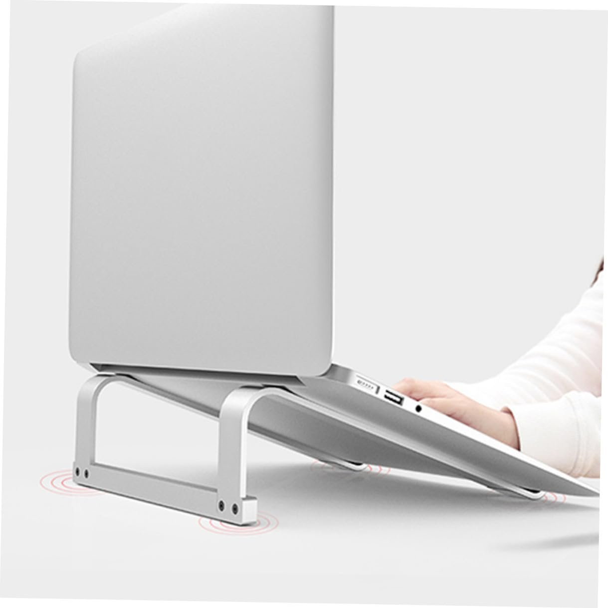 Портативная Подставка для ноутбука алюминиевая Эргономичная Поднятая Компьютерная Подставка с функцией охлаждения Вентилируемая База для ноутбука Совместима с ноутбуками и планшетами Серебристая, фото №6