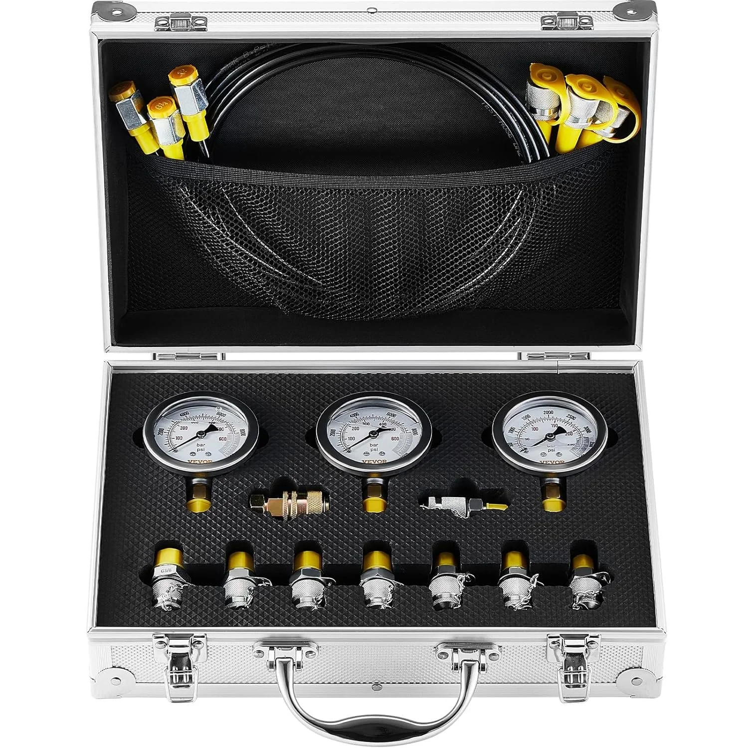 Набір для діагностики тиску VEVOR TKS-3 / 3 манометри (250, 400 і 600 Бар) / Клас 1.6 / Жовтий, фото №1