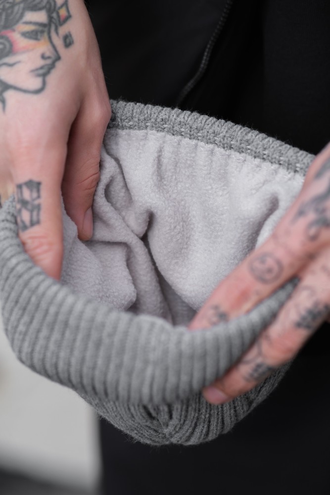 Утеплена трикотажна шапка біні докер на флісі Without Gvido gray, фото №4