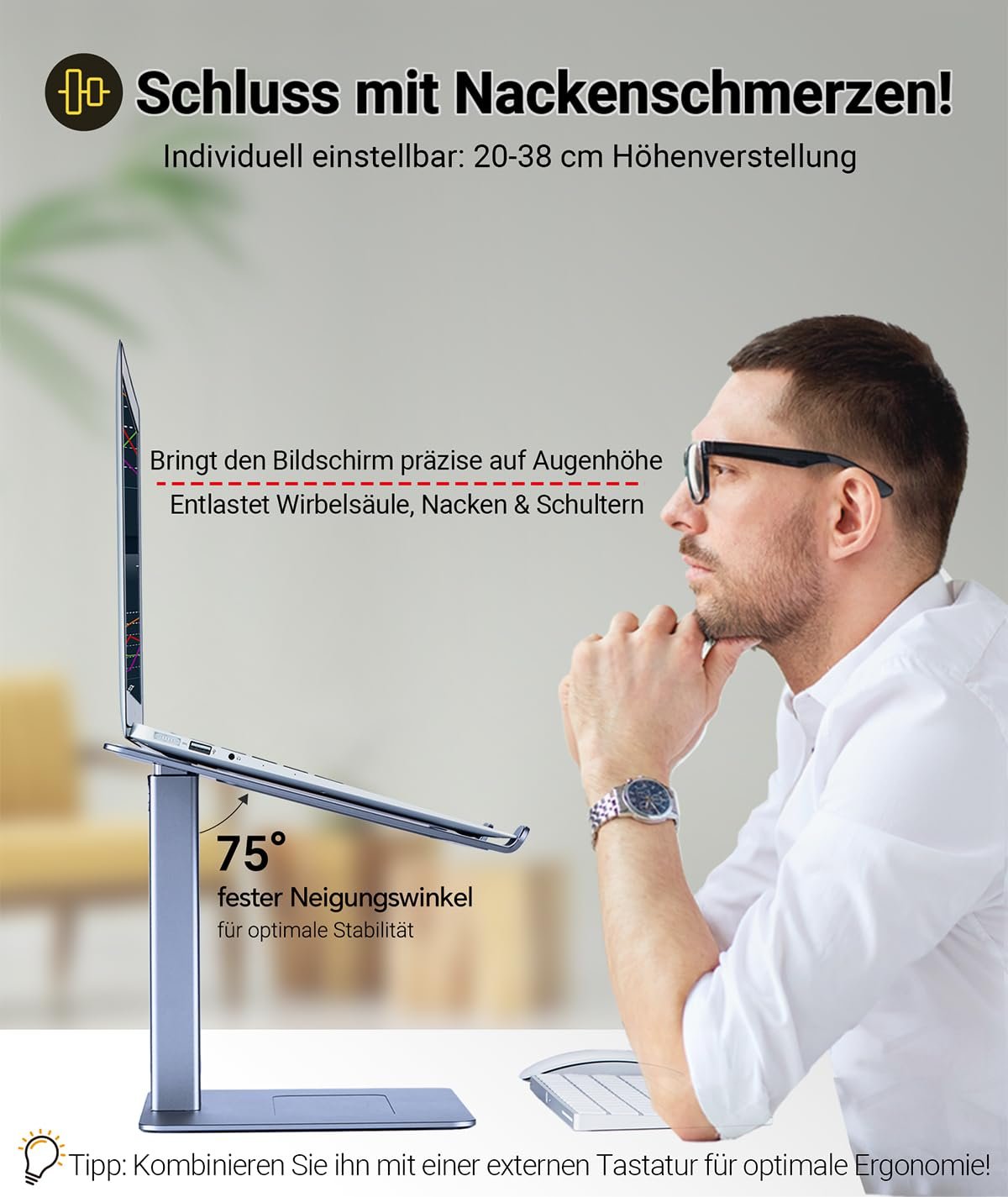 Подставка для ноутбука с регулировкой высоты, подставка для ноутбука для стола, стоя, подставка для DJ-ноутбука, компактная альтернатива стоячему столу, подходит для MacBook и всех ноутбуков 13 - 16,5 дюймов, серебристая, фото №3