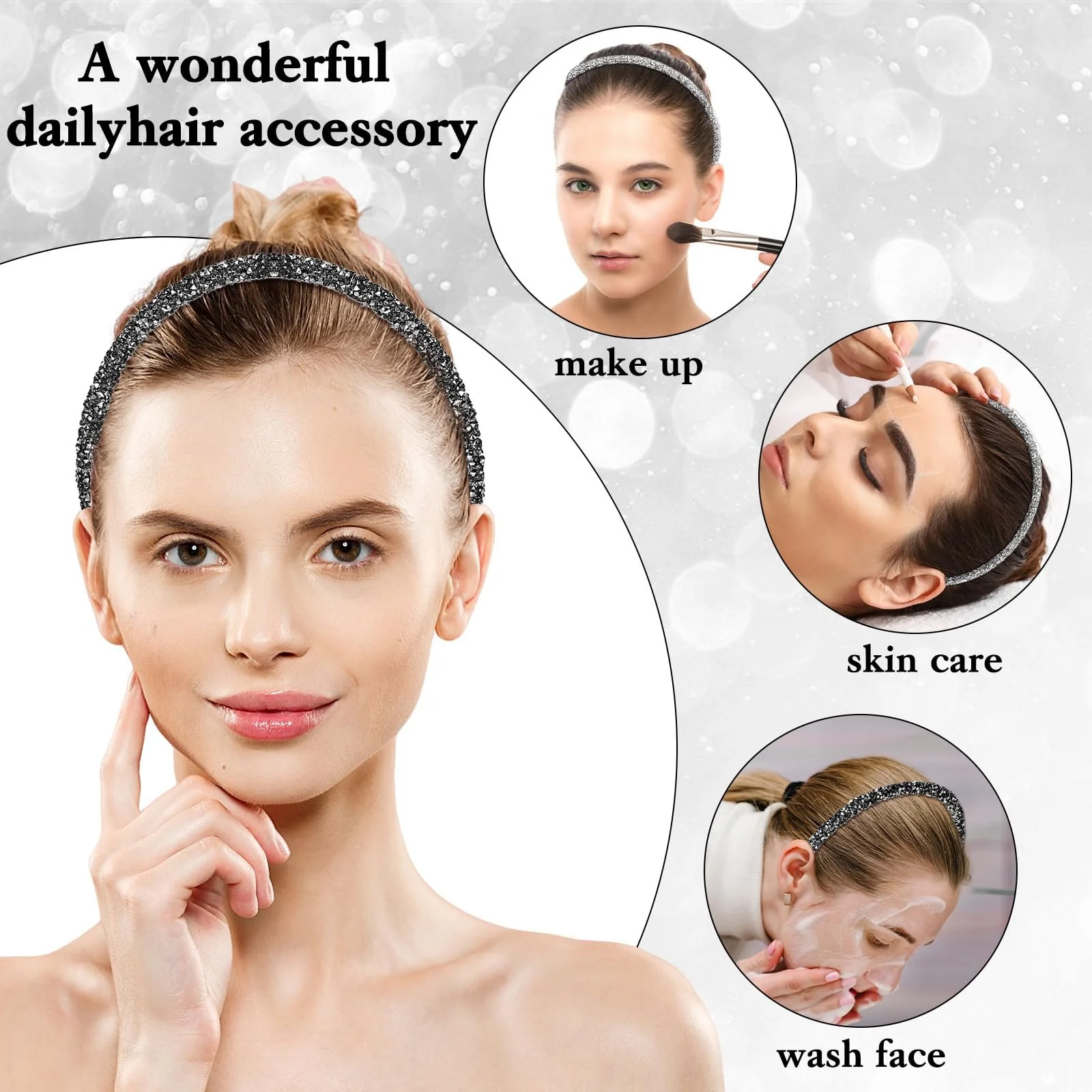 Набір з 2 блискучих кришталевих обручів для волосся для жінок, фото №3