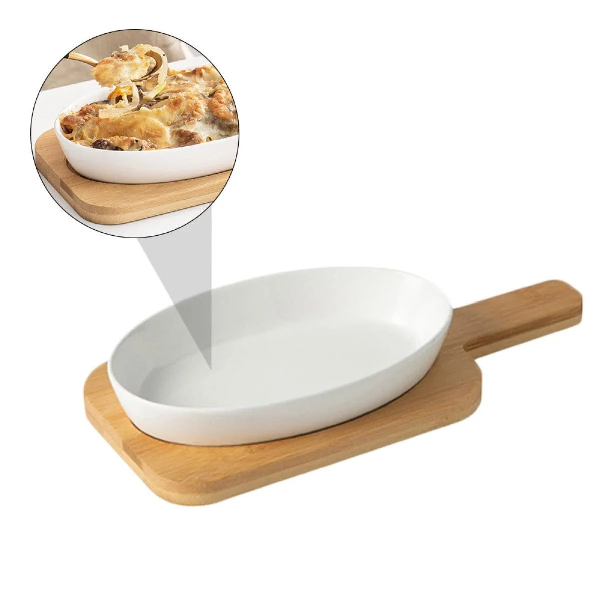 Форма для запекания INOOMP Oval керамическая с деревянной подставкой антипригарная, фото №7