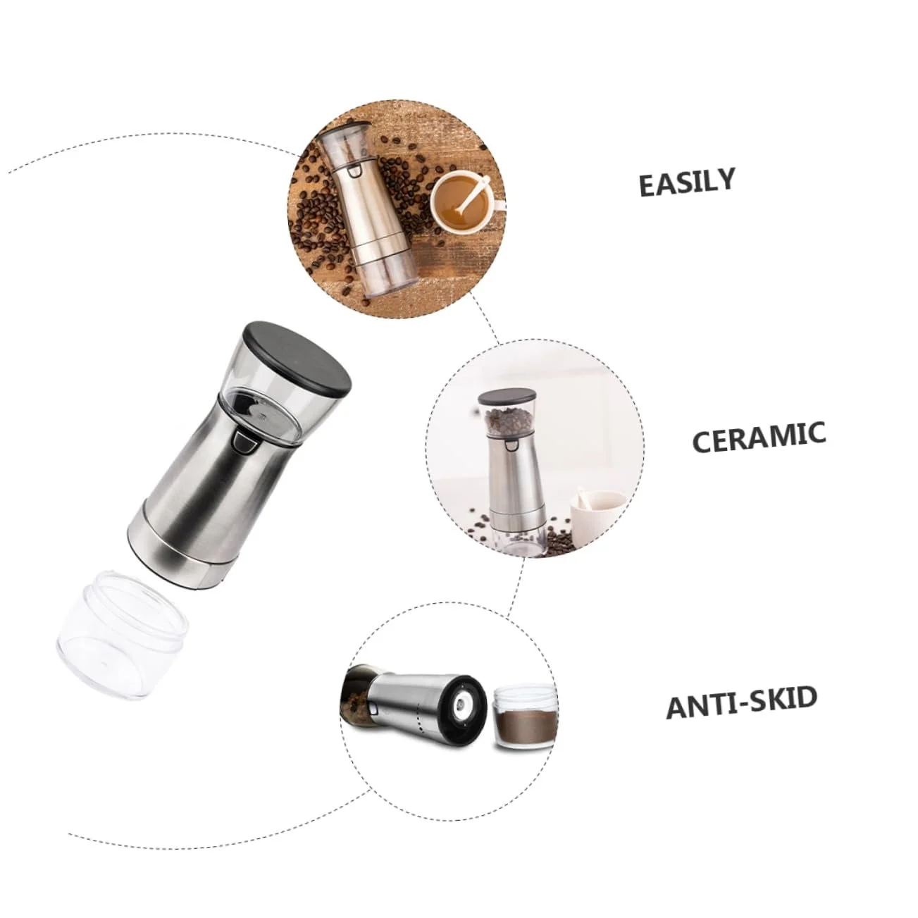 Автоматична кавомолка SOLUSTRE Електрична машина Керамічний сердечник Перезаряджається через USB Запуск однією кнопкою База, фото №7