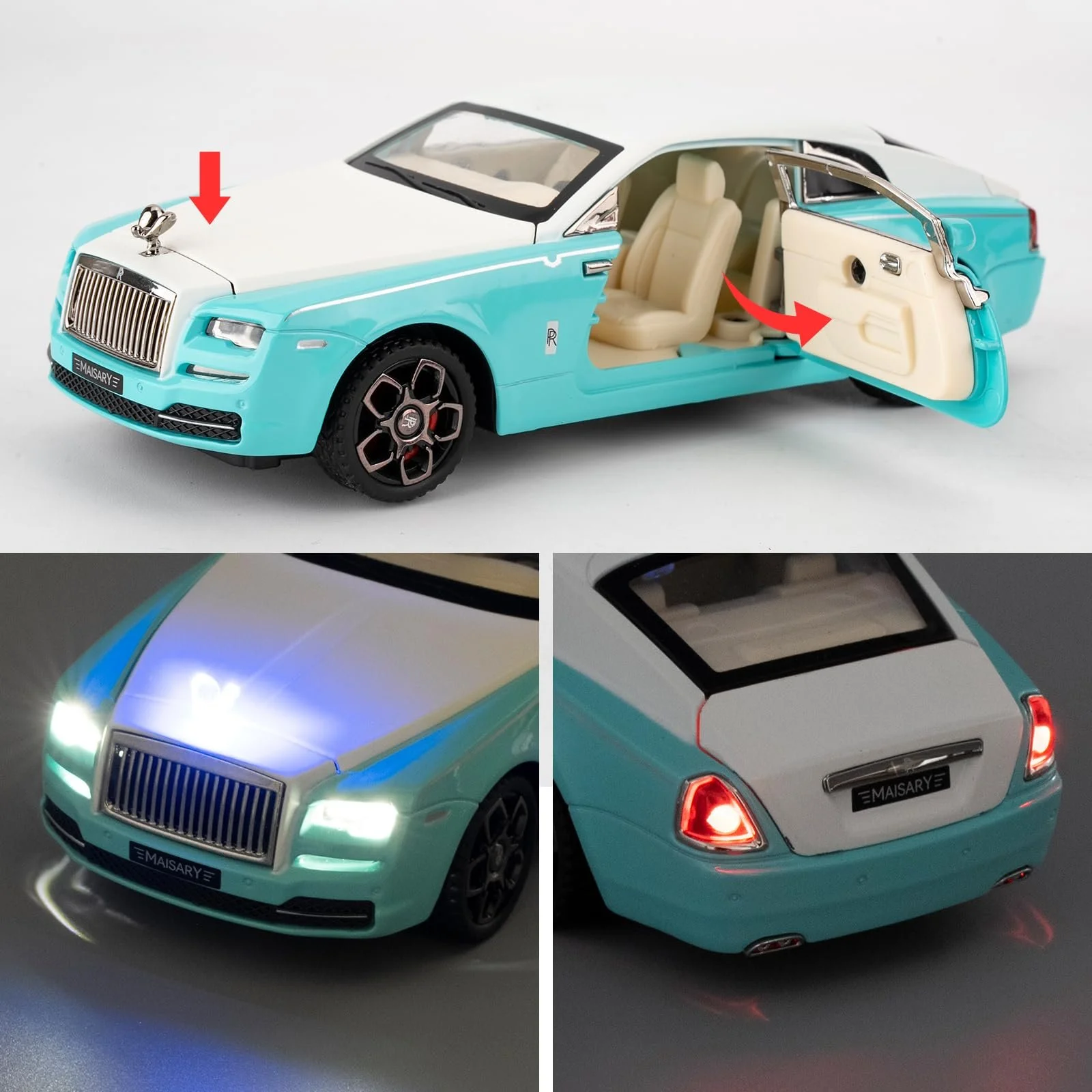 Rolls Royce Phantom Легковая металлическая модель автомобиля 1/32, игрушечная машинка со звуком и светом с функцией оттягивания, подходит для коллекционирования моделей автомобилей, подарки для детей Синий, фото №4 Rolls Royce Phantom Легковая металлическая модель автомобиля 1/32, игрушечная машинка со звуком и светом с функцией оттягивания, подходит для коллекционирования моделей автомобилей, подарки для детей Синий, фото №4