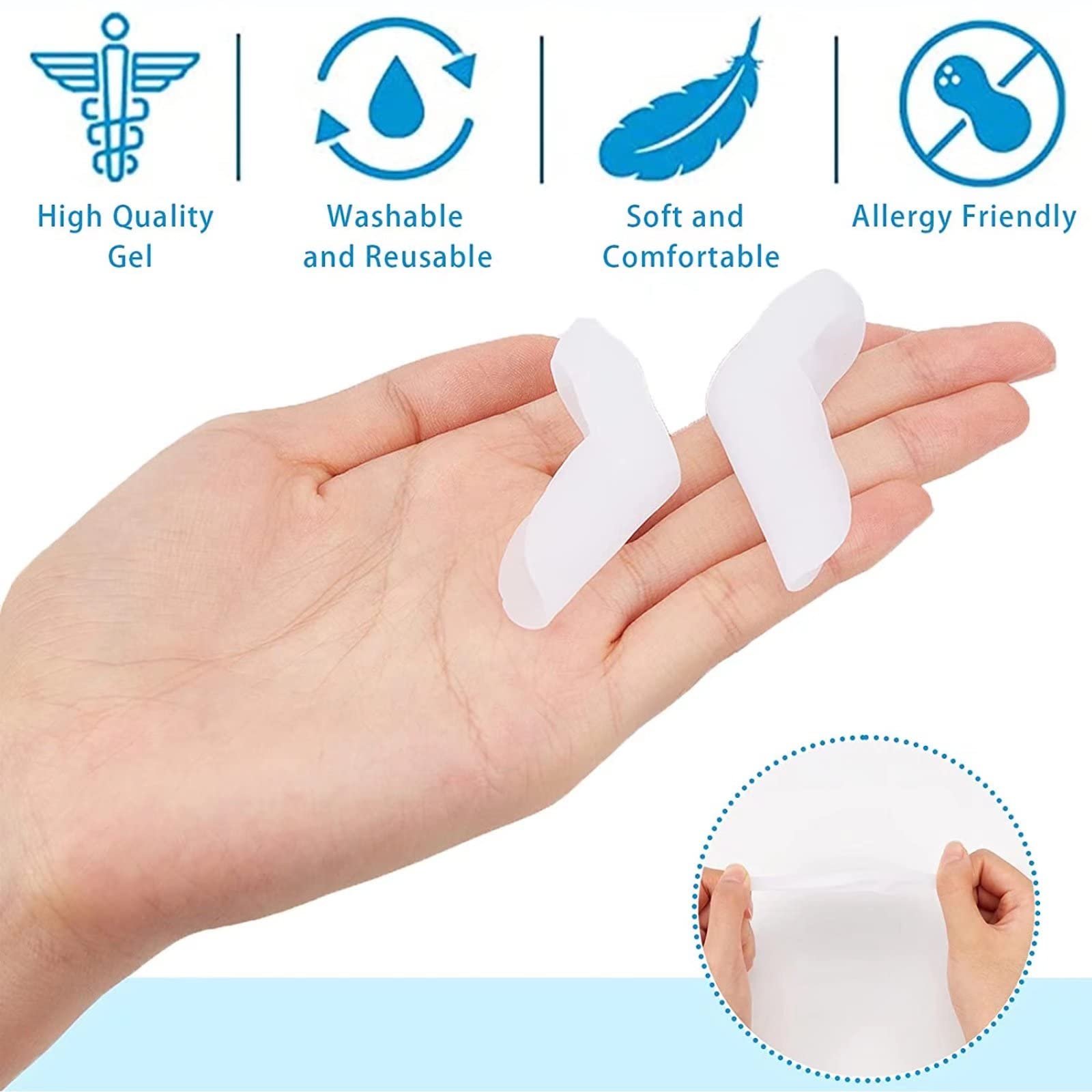 Коректор великого пальця стопи RUNRAYAY 8 шт з роздільником Гелева захисна подушечка для мізинця від вальгусної деформації, фото №5